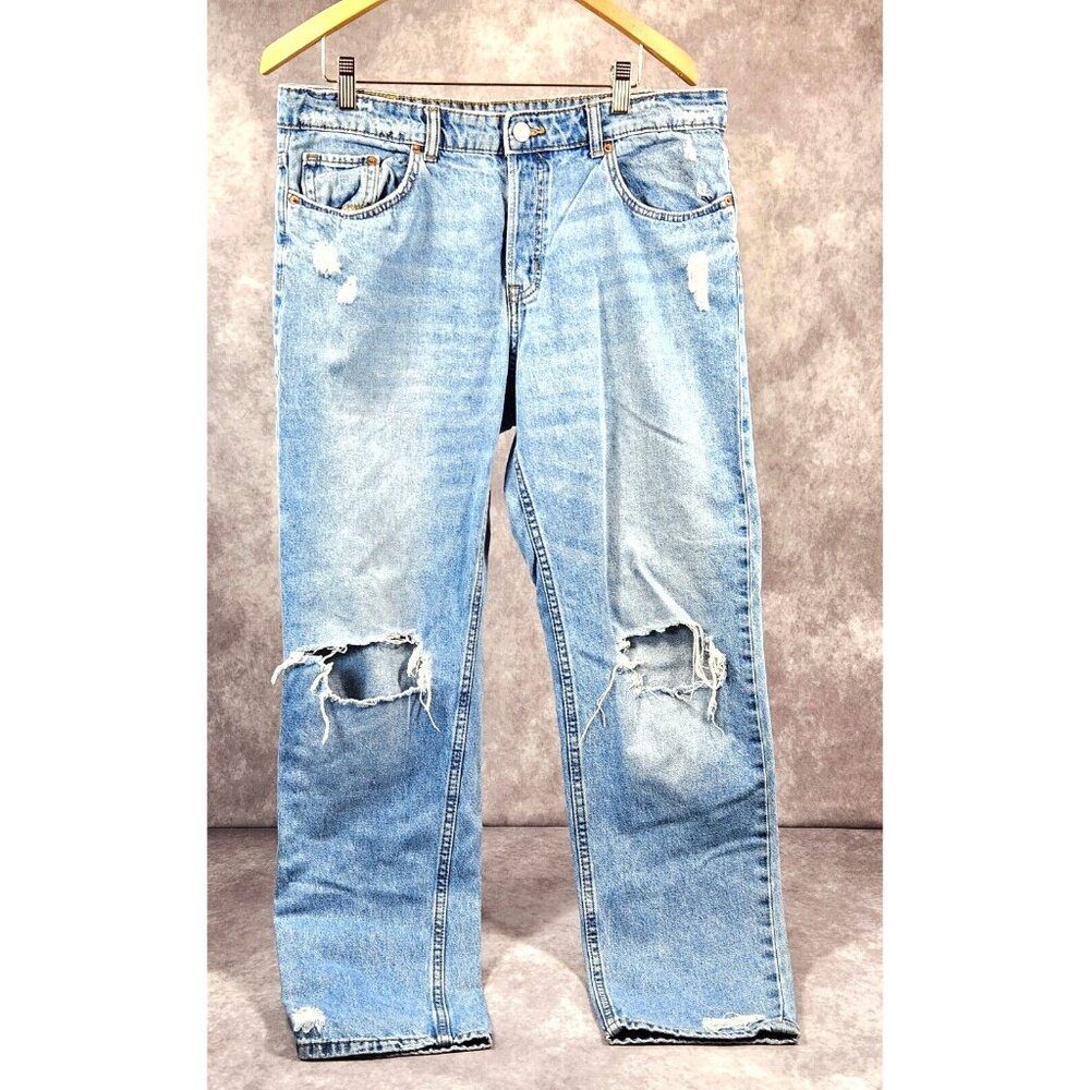 Divideo H&M Women Ripped Jeans Light Blue Jean Size 10 Gift for Her
